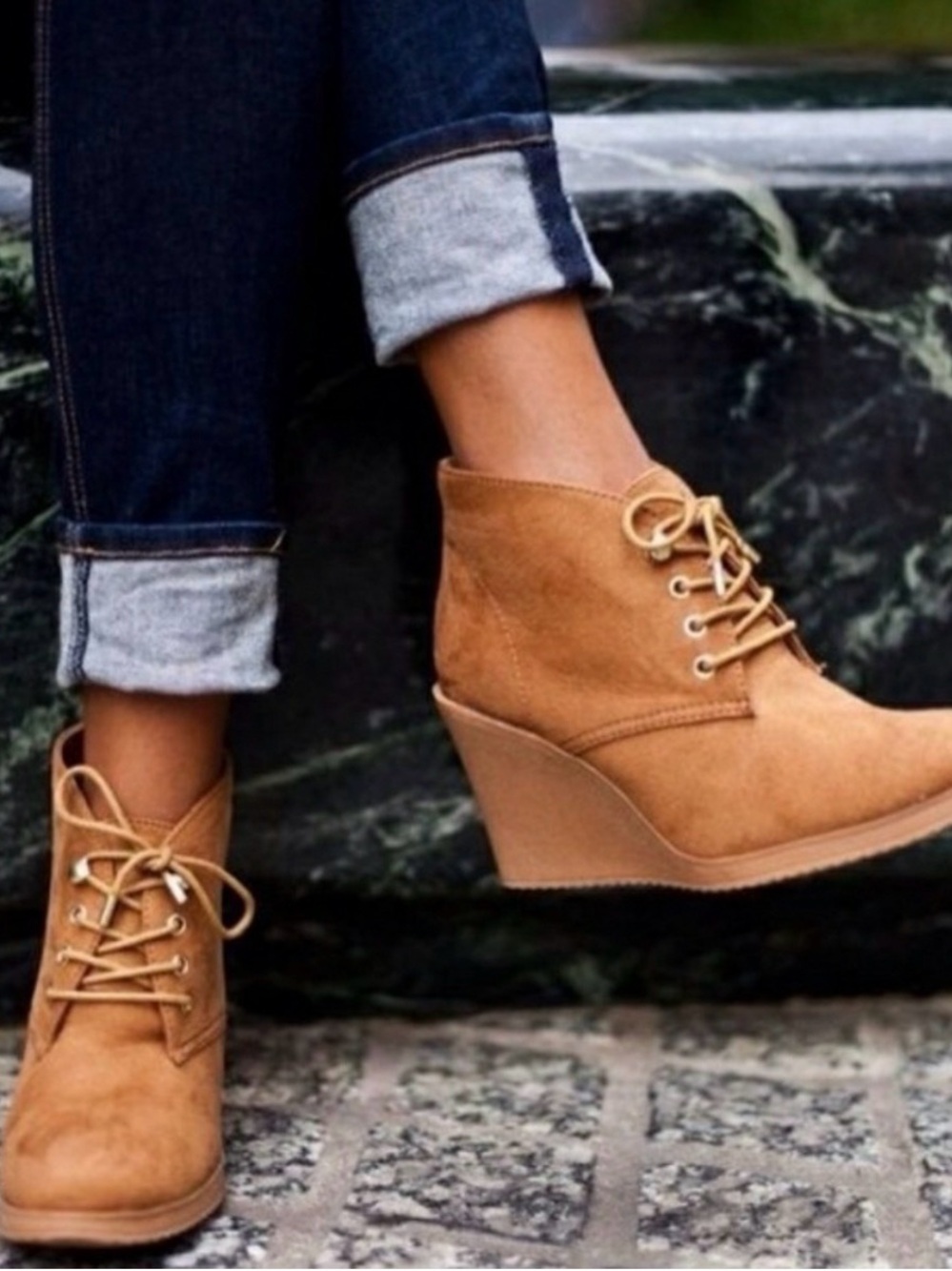 Sperry Topsider Harlow Wedge Boot Cognac Size 7.5